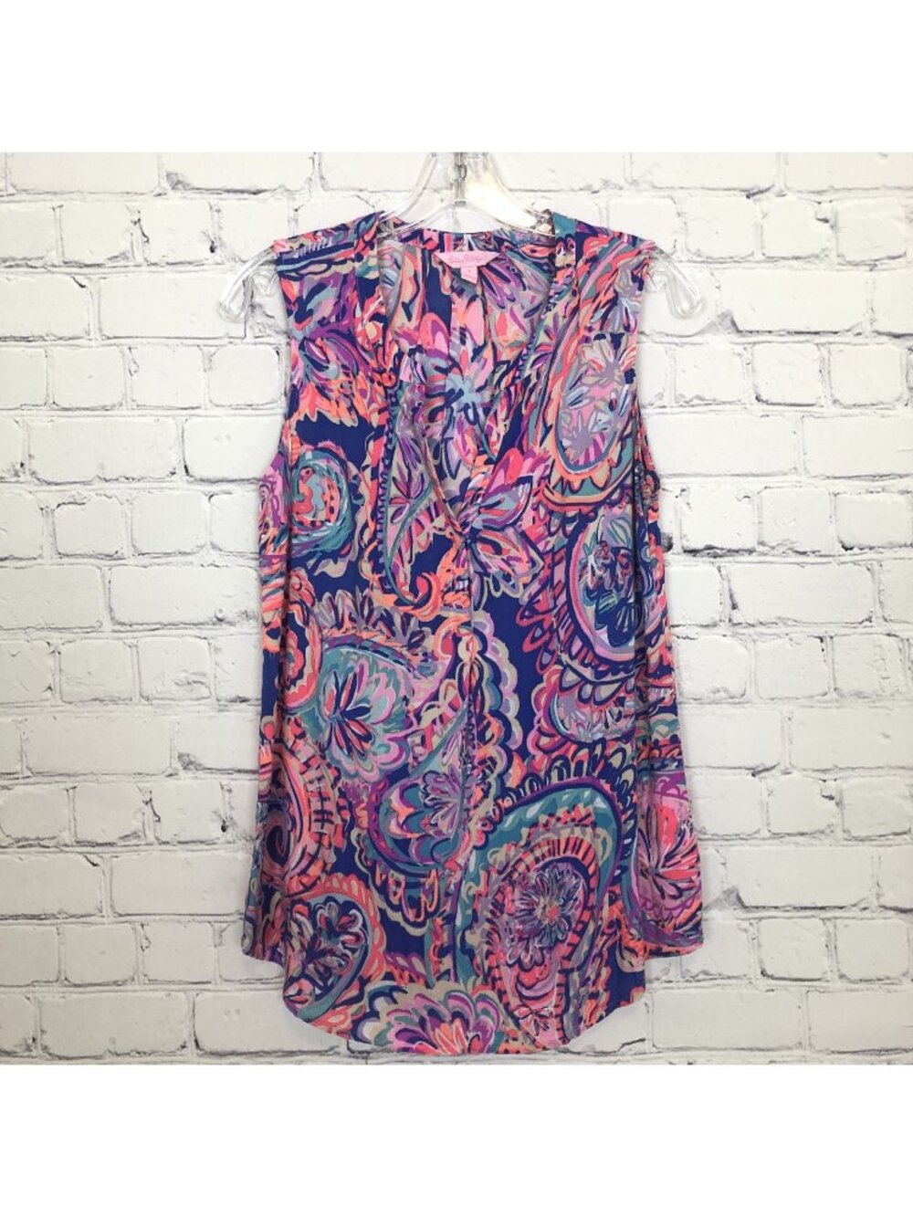 Lilly Pulitzer Sleeveless Stacey Top Size S Blue Current Drop Me A Lime